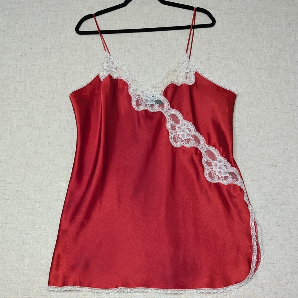 Vintage Undercoverwear Red Satin & Lace Chemise - Large - 80s/90s Nightie